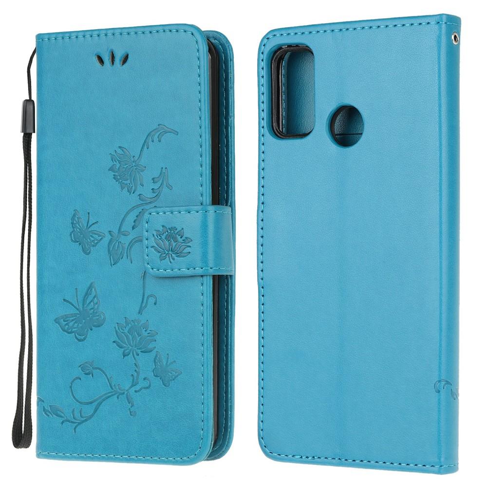 Funda de Cuero con Mariposas Motorola Moto G30/Moto G10/Moto G20, Azul