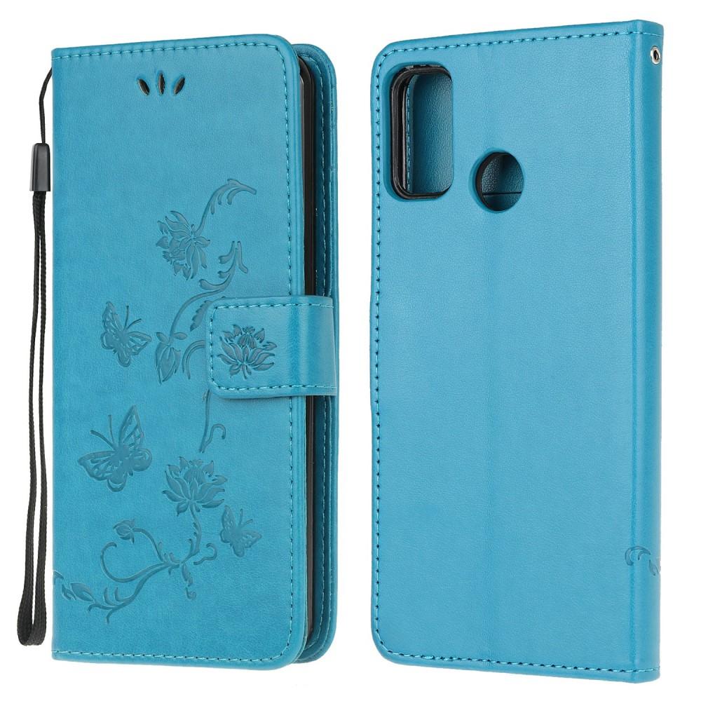 Funda de cuero con mariposas para Motorola Moto G10/G20/G30, azul