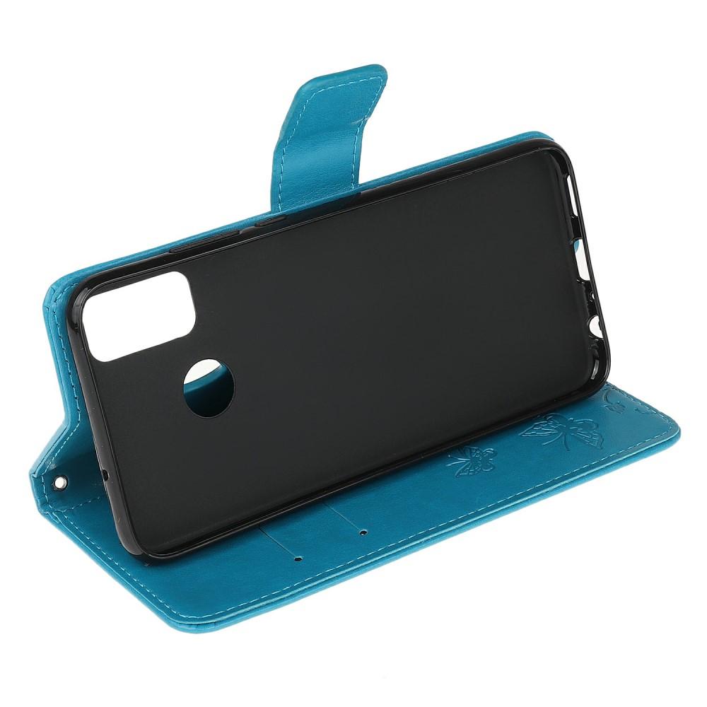 Funda de cuero con mariposas para Motorola Moto G10/G20/G30, azul