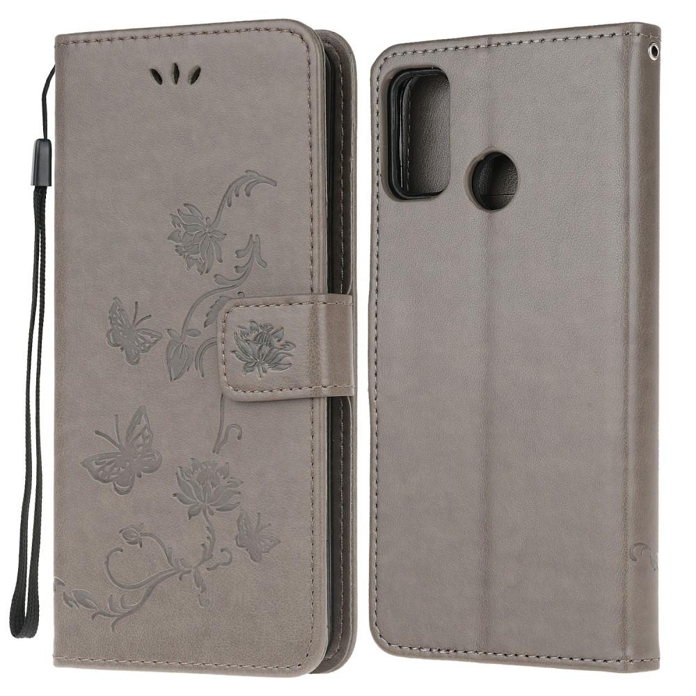 Funda de cuero con mariposas para Motorola Moto G10/G20/G30, gris