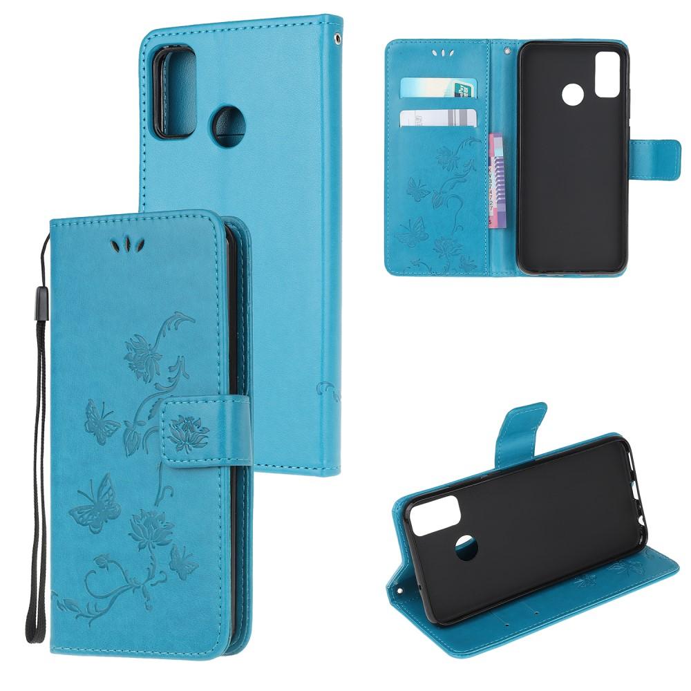 Funda de cuero con mariposas para Motorola Moto G50, azul