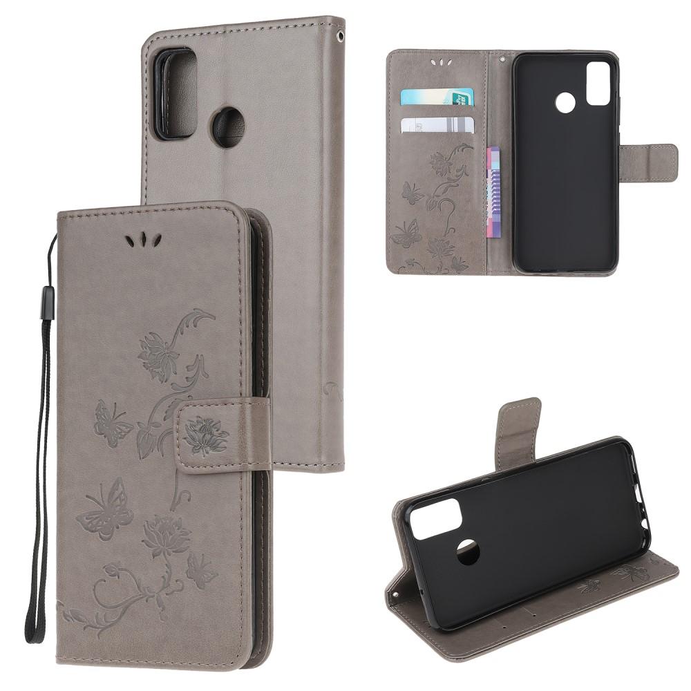 Funda de cuero con mariposas para Motorola Moto G50, gris