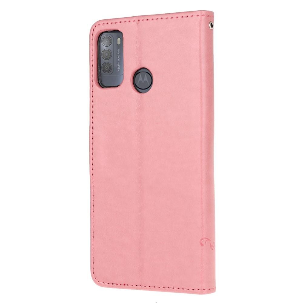 Funda de Cuero con Mariposas Motorola Moto G50, Rosa