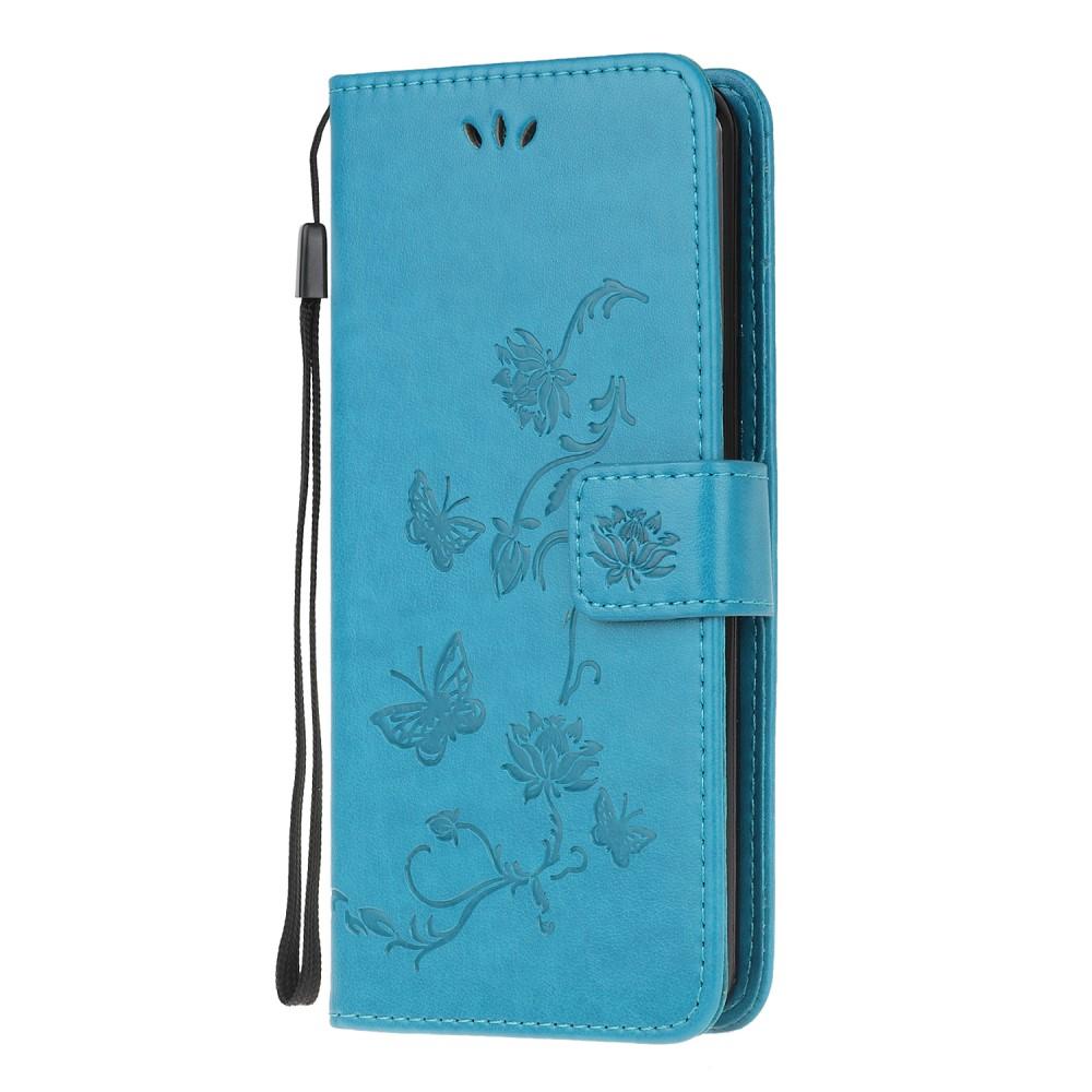 Funda de cuero con mariposas para Motorola Moto G9 Plus, azul