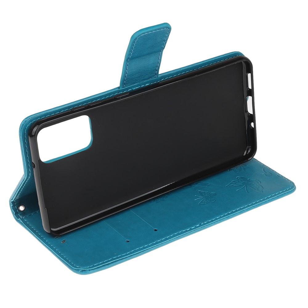 Funda de cuero con mariposas para Motorola Moto G9 Plus, azul