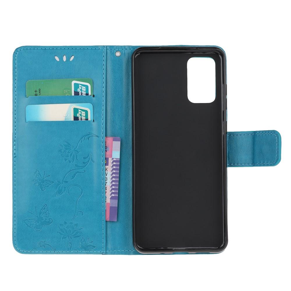 Funda de cuero con mariposas para Motorola Moto G9 Plus, azul