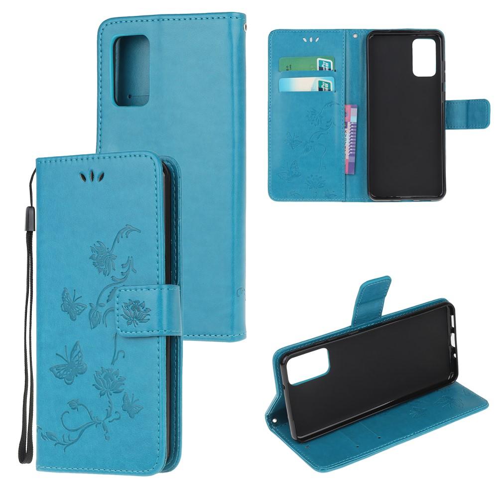 Funda de cuero con mariposas para Motorola Moto G9 Plus, azul