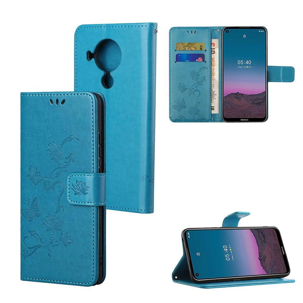 Funda de cuero con mariposas para Nokia 5.4, azul