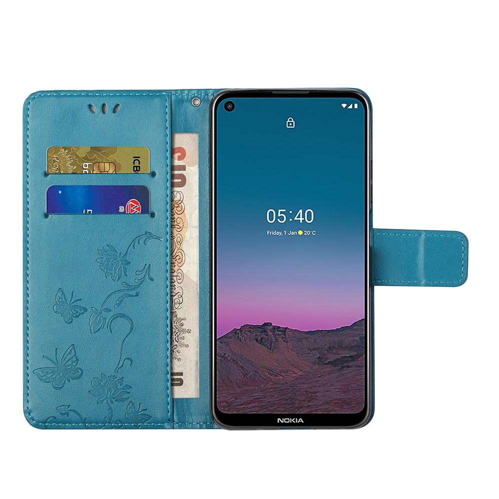 Funda de cuero con mariposas para Nokia 5.4, azul