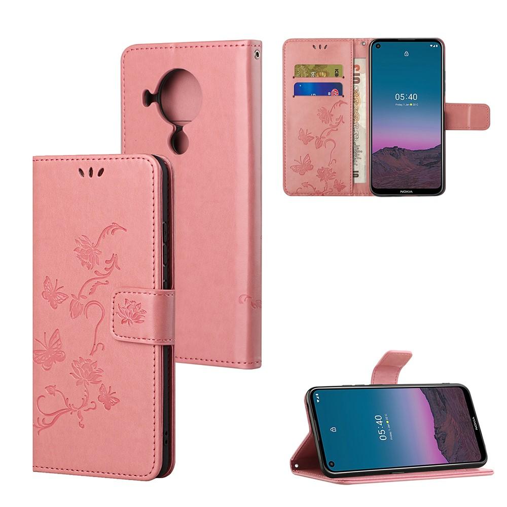 Funda de cuero con mariposas para Nokia 5.4, rosado