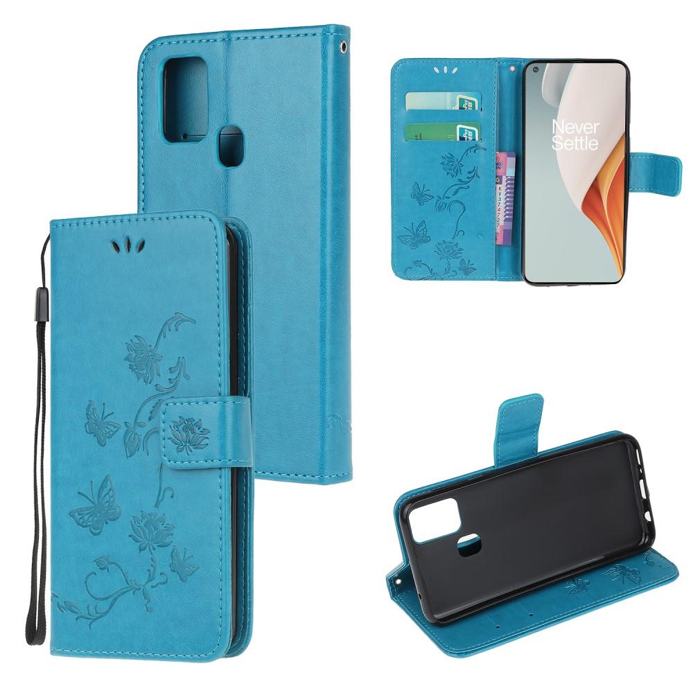 Funda de cuero con mariposas para OnePlus Nord N100, azul