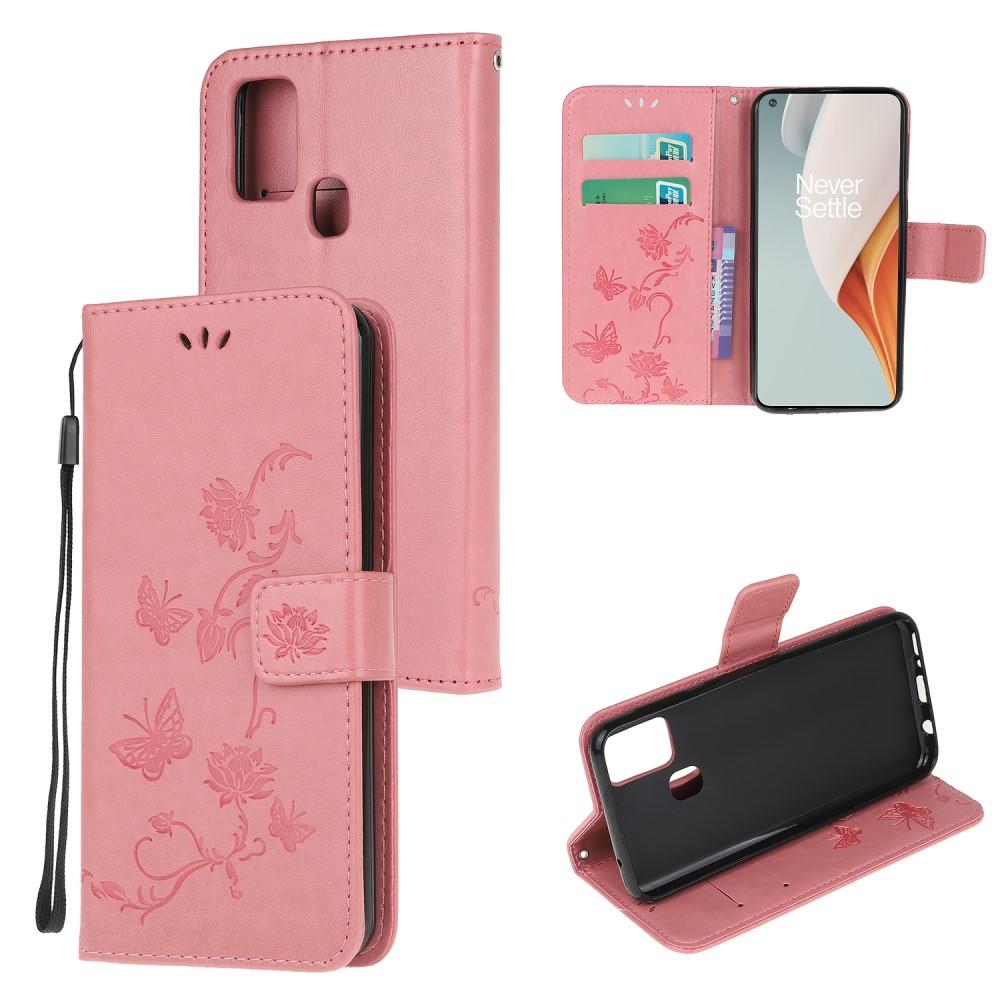 Funda de cuero con mariposas para OnePlus Nord N100, rosado