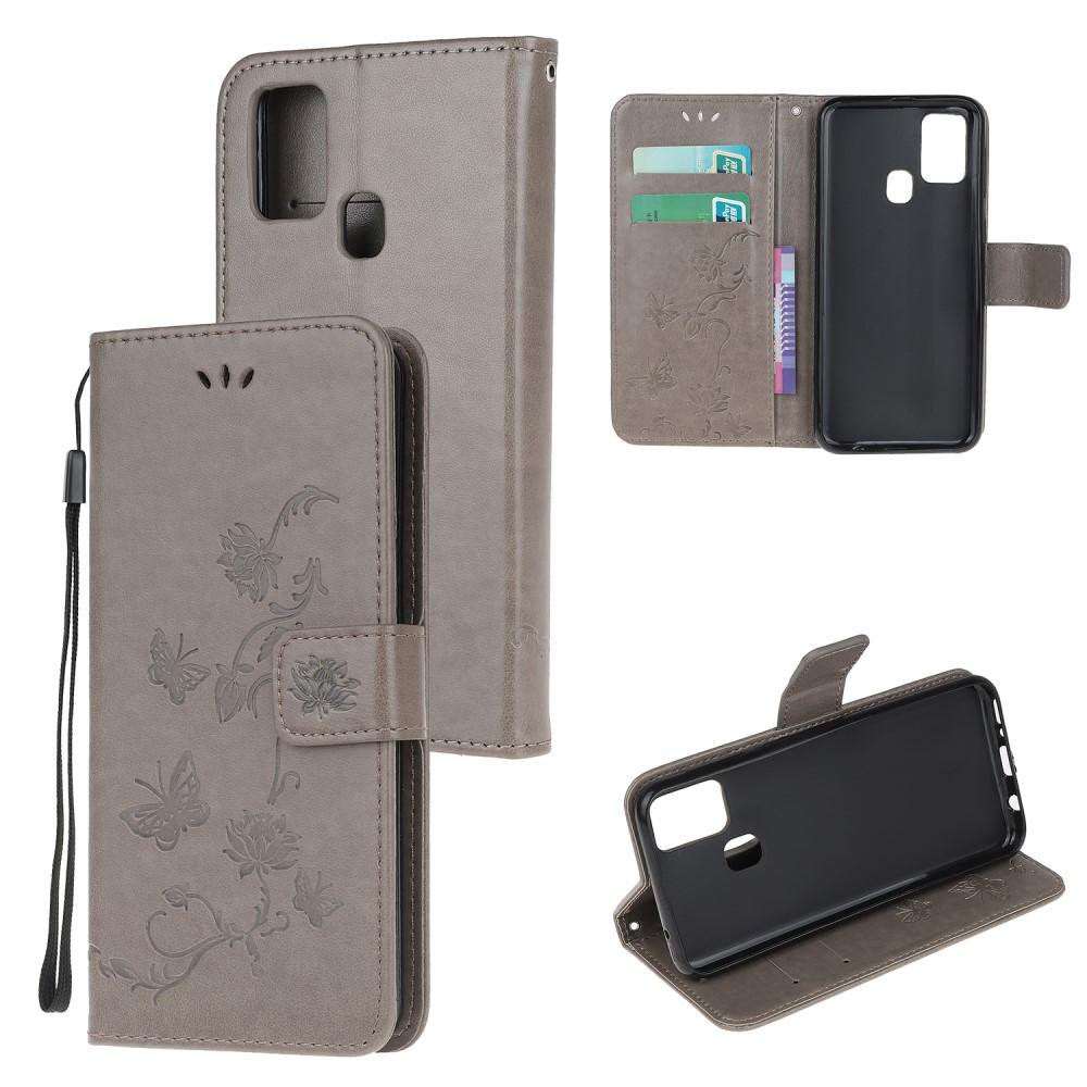 Funda de cuero con mariposas para OnePlus Nord N10 5G, gris