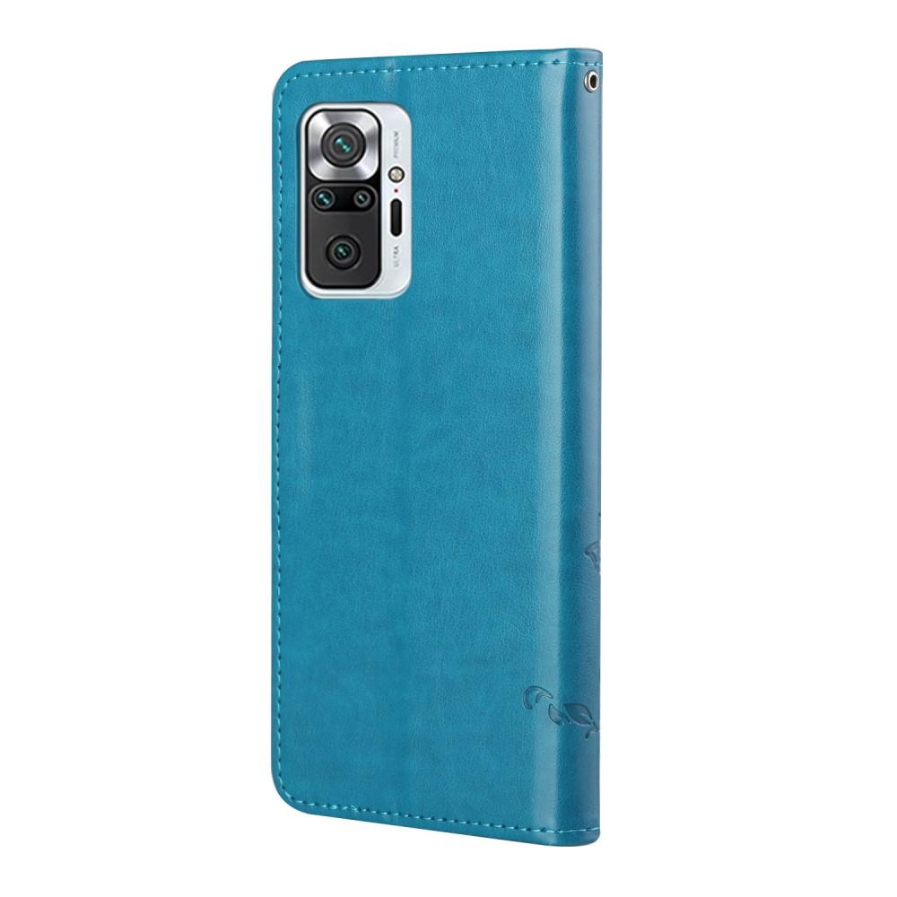Funda de Cuero con Mariposas Xiaomi Redmi Note 10 Pro, Azul