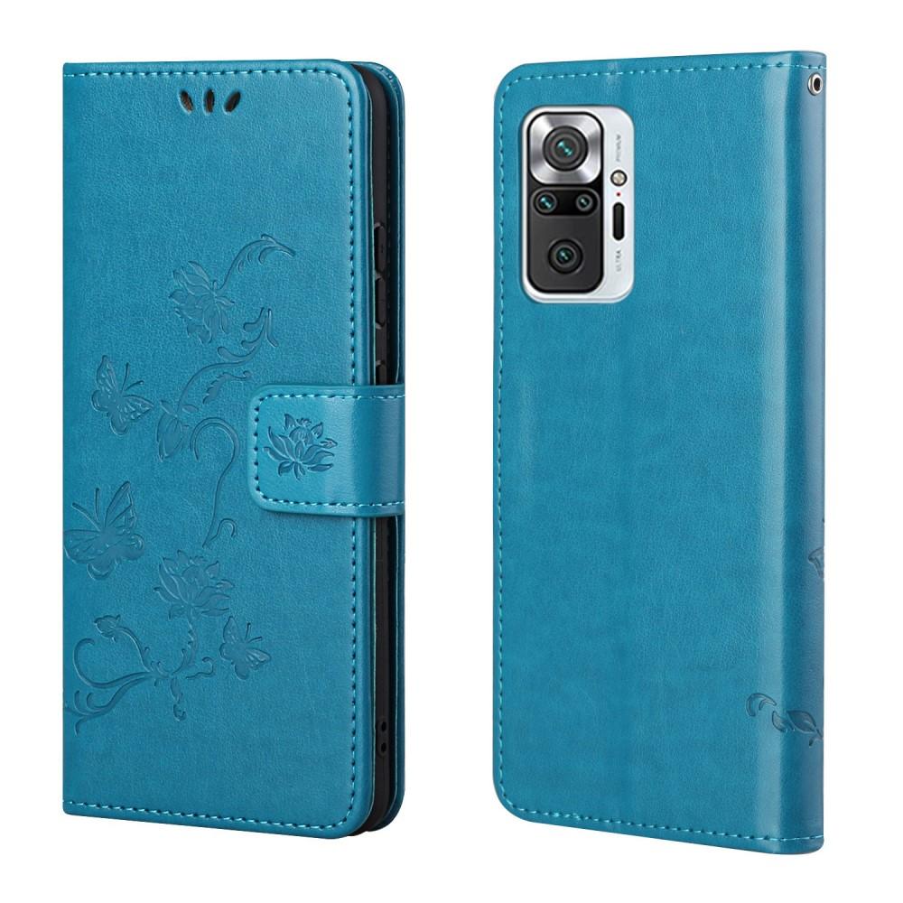 Funda de Cuero con Mariposas Xiaomi Redmi Note 10 Pro, Azul
