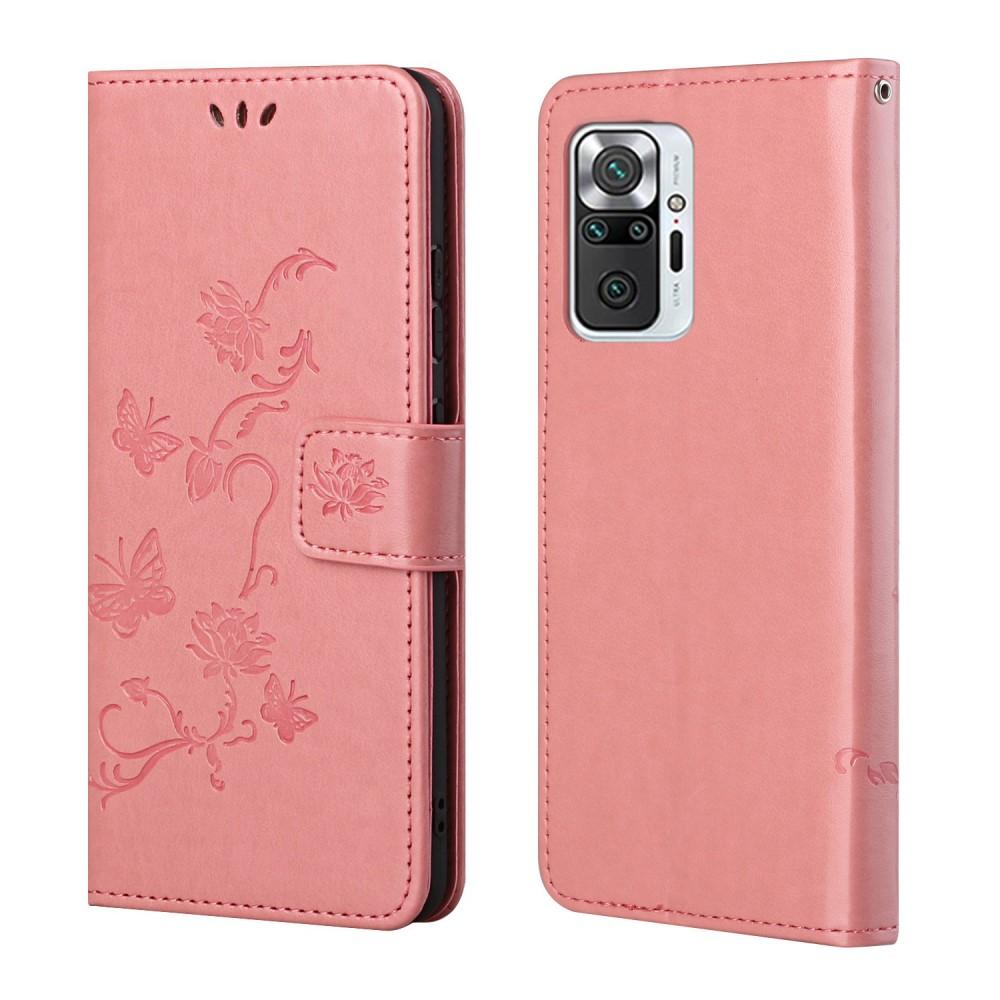 Funda de cuero con mariposas para Xiaomi Redmi Note 10 Pro, rosado