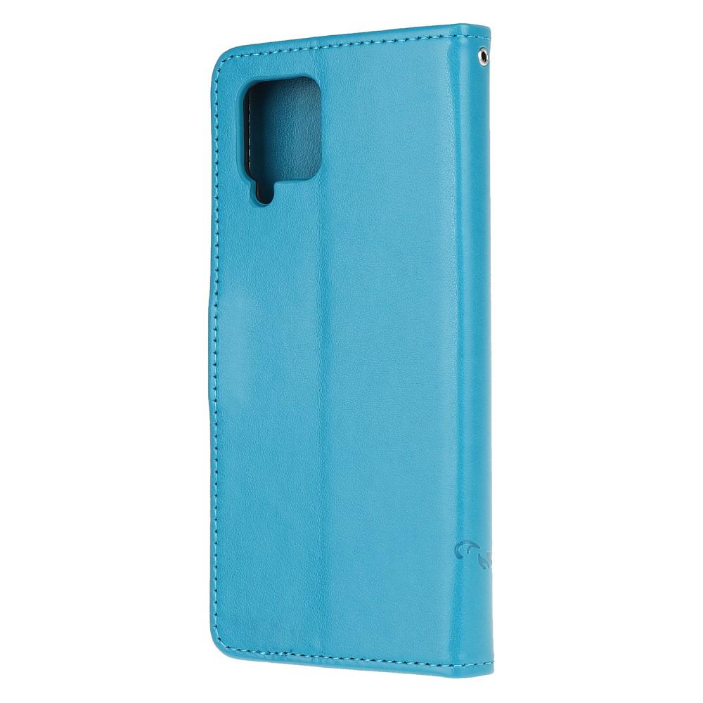 Funda de cuero con mariposas para Samsung Galaxy A12 5G, azul