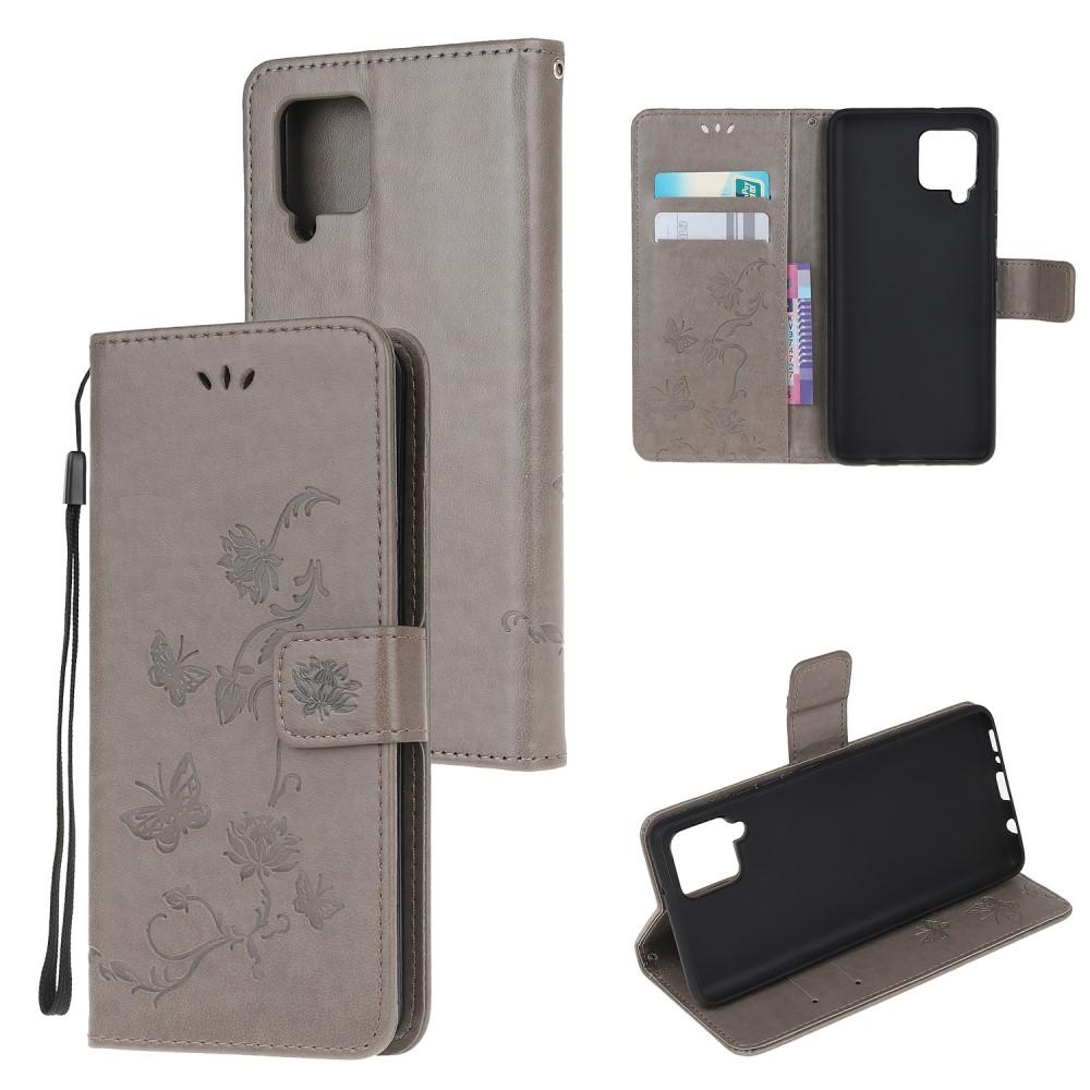 Funda de Cuero con Mariposas Samsung Galaxy A12 5G, Gris