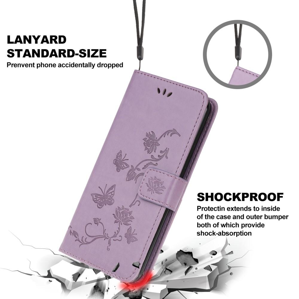 Funda de Cuero con Mariposas Samsung Galaxy A12 5G, Púrpura