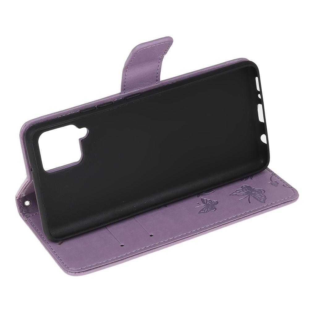 Funda de cuero con mariposas para Samsung Galaxy A12 5G, violeta