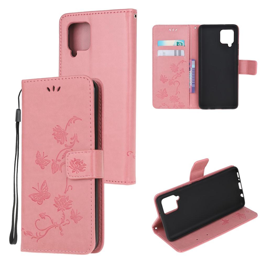 Funda de Cuero con Mariposas Samsung Galaxy A12 5G, Rosa