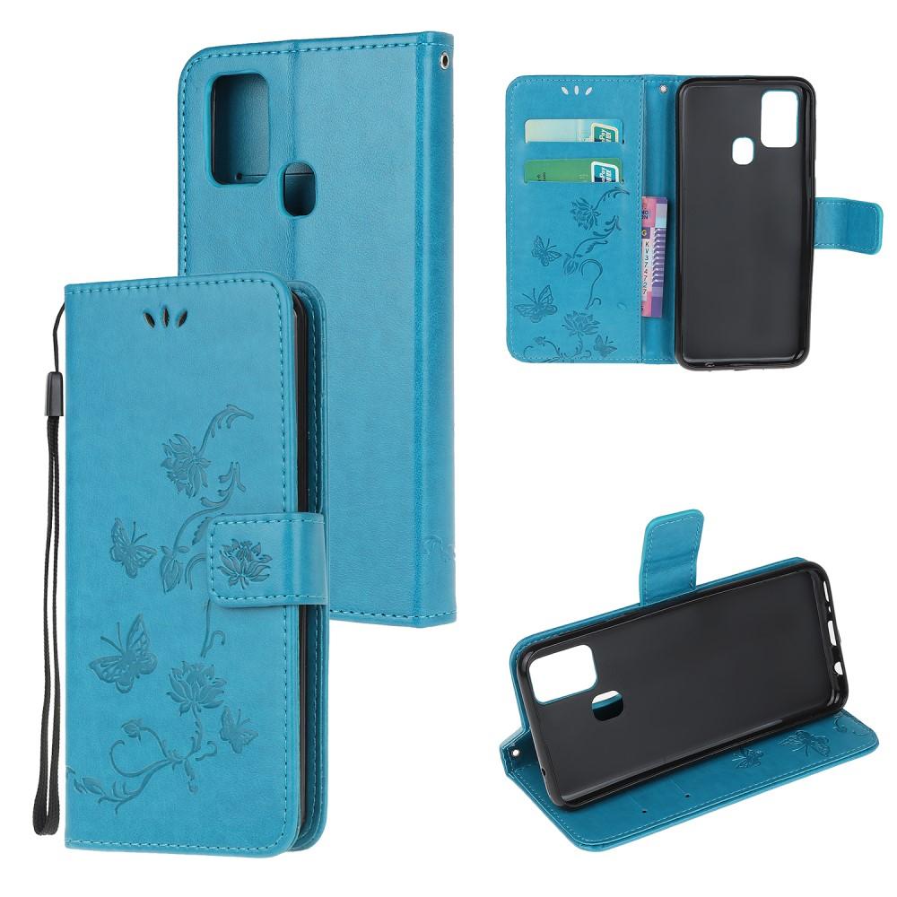 Funda de Cuero con Mariposas Samsung Galaxy A21s, Azul