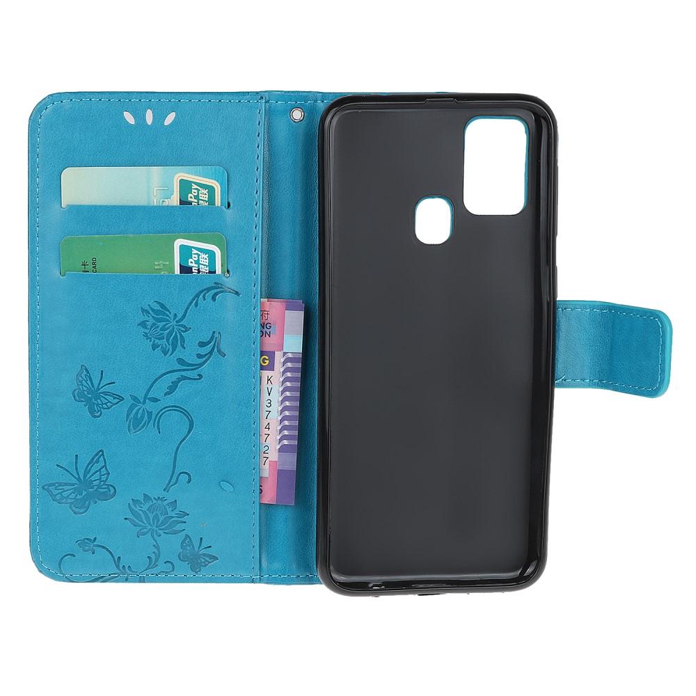 Funda de Cuero con Mariposas Samsung Galaxy A21s, Azul