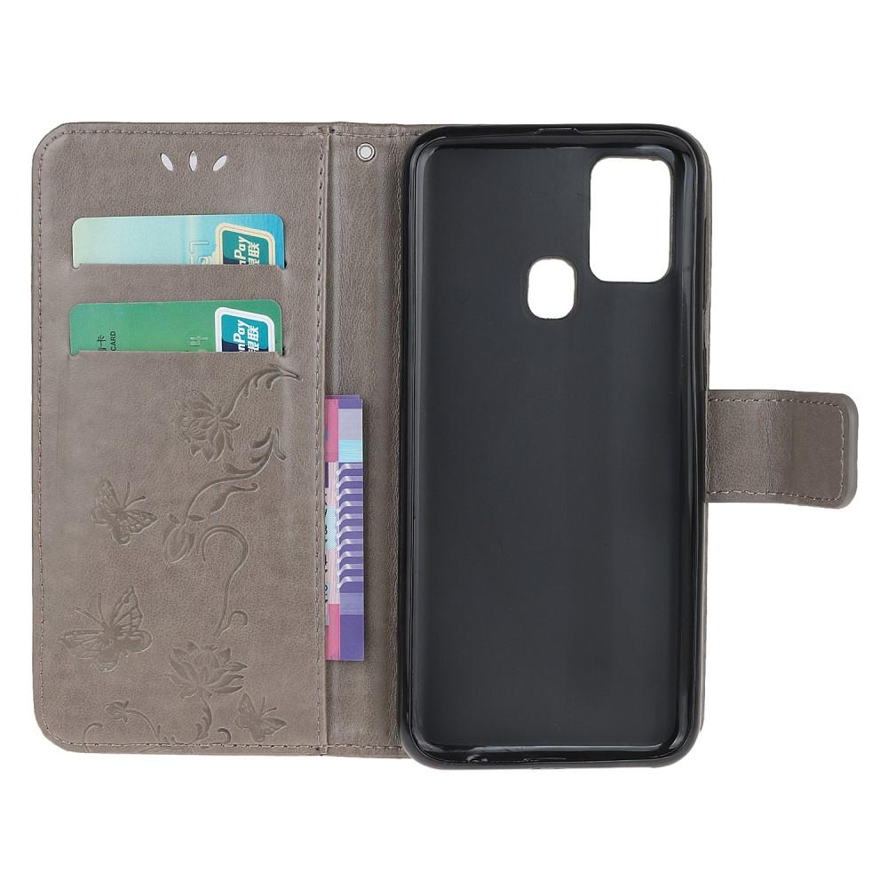 Funda de Cuero con Mariposas Samsung Galaxy A21s, Gris