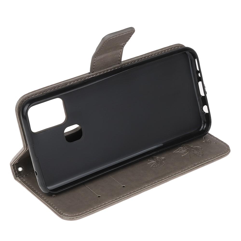 Funda de Cuero con Mariposas Samsung Galaxy A21s, Gris