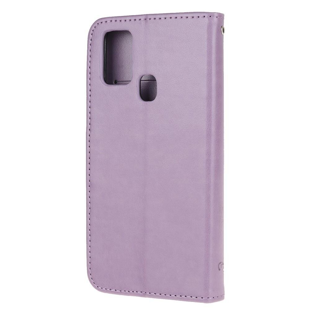 Funda de cuero con mariposas para Samsung Galaxy A21s, violeta