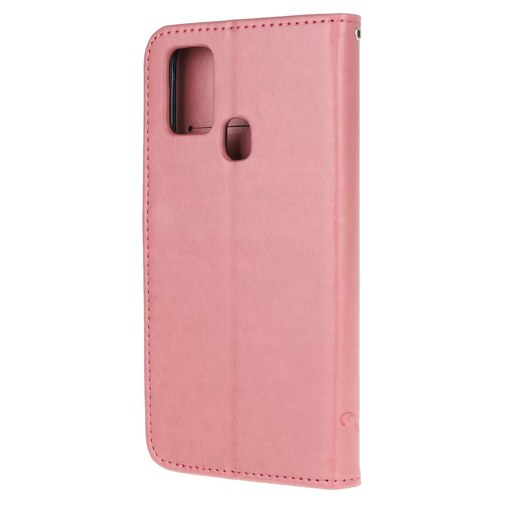 Funda de cuero con mariposas para Samsung Galaxy A21s, rosado