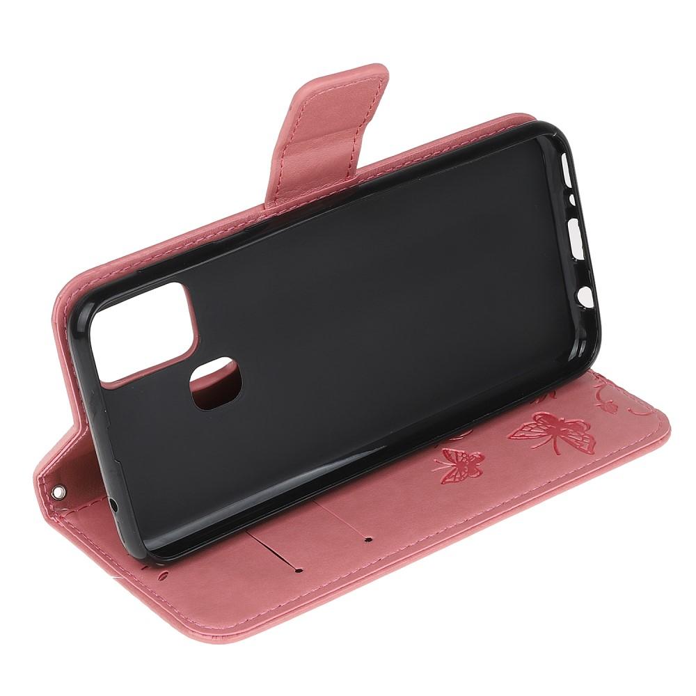 Funda de cuero con mariposas para Samsung Galaxy A21s, rosado