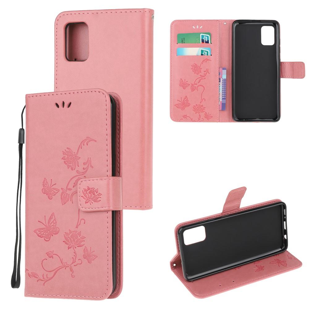 Funda de Cuero con Mariposas Samsung Galaxy A41, Rosa
