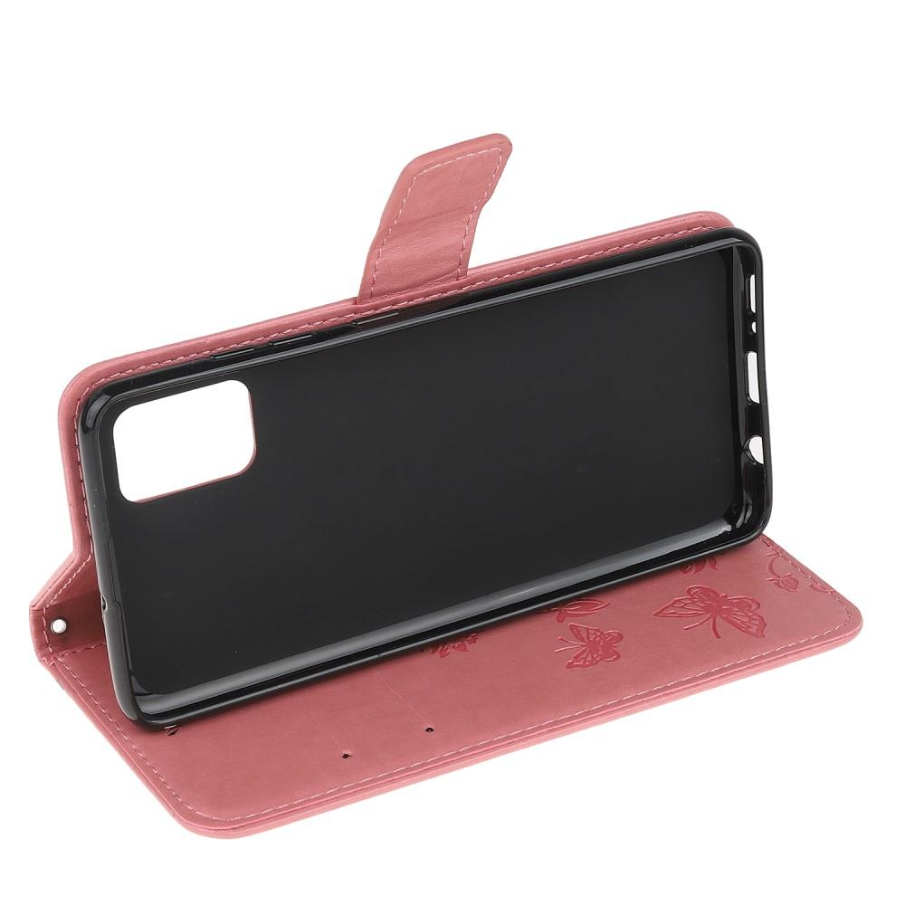 Funda de Cuero con Mariposas Samsung Galaxy A41, Rosa