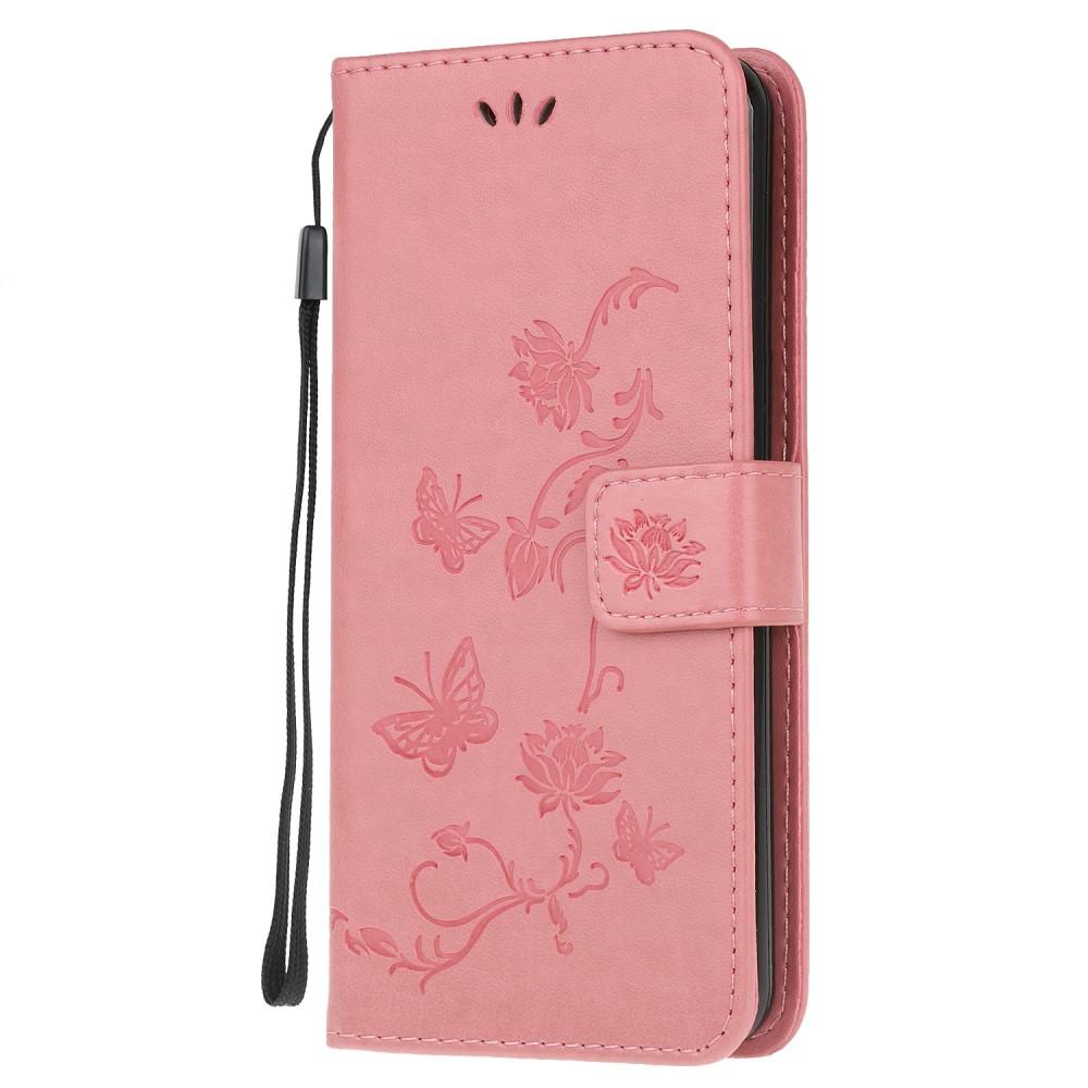 Funda de cuero con mariposas para Samsung Galaxy A41, rosado