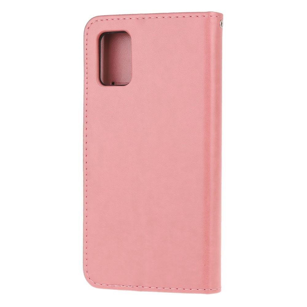 Funda de Cuero con Mariposas Samsung Galaxy A41, Rosa