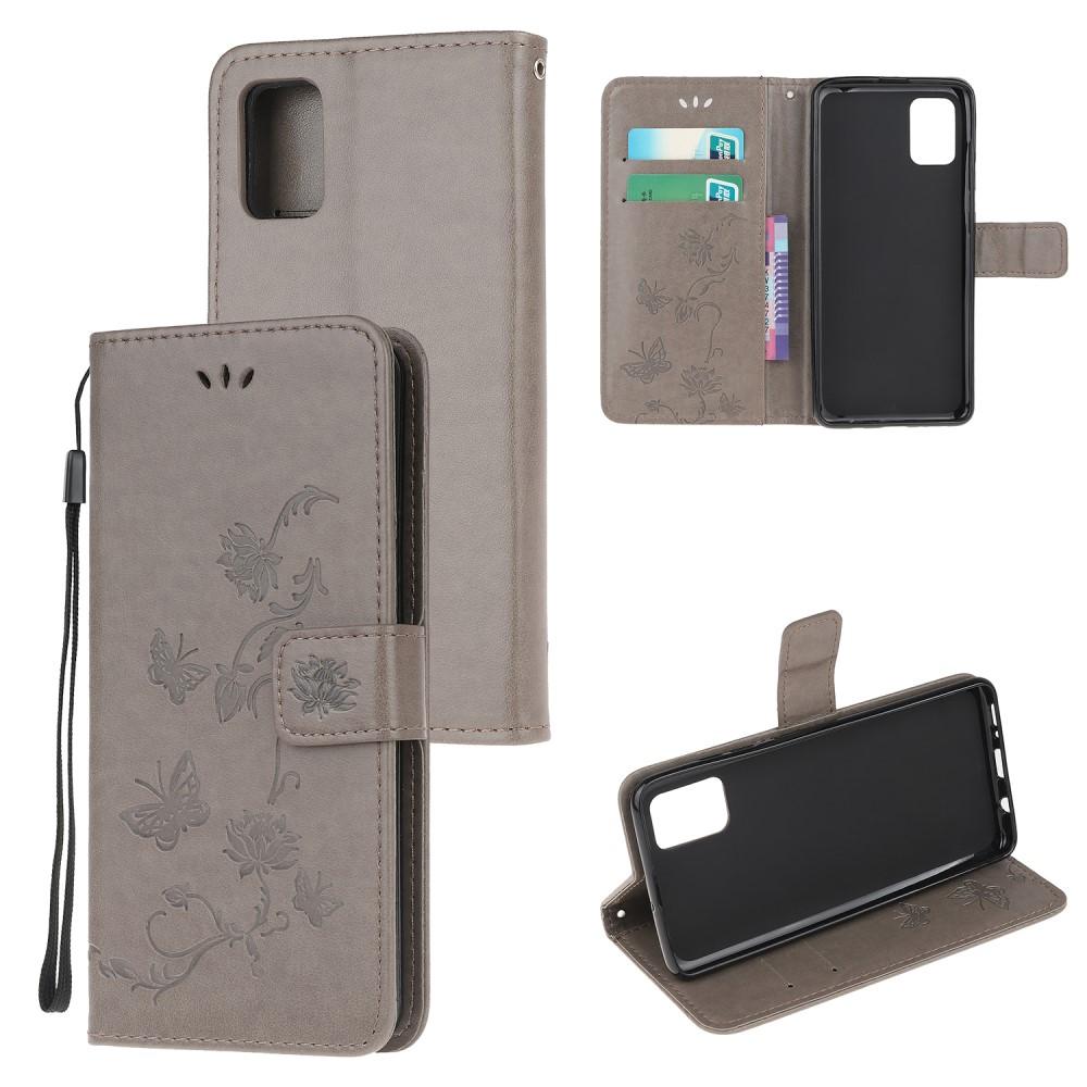 Funda de Cuero con Mariposas Samsung Galaxy A52 5G, Gris
