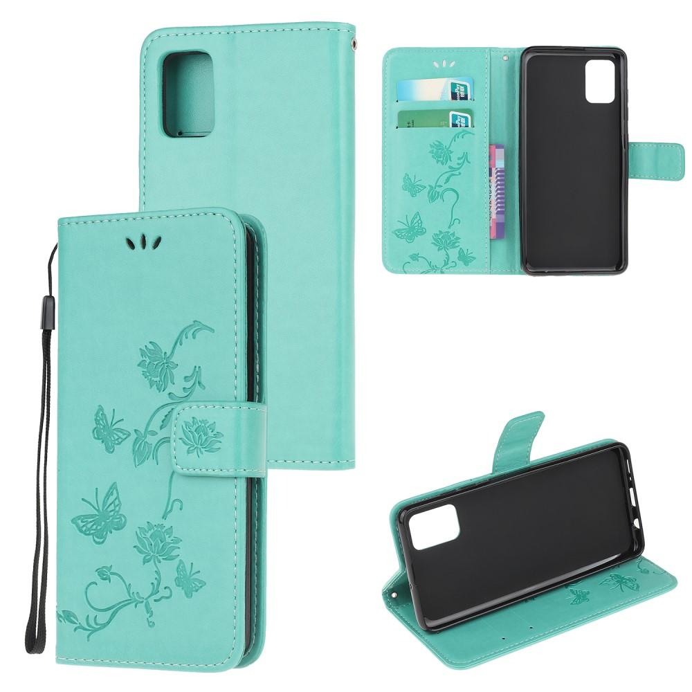 Funda de cuero con mariposas para Samsung Galaxy A52 5G, verde