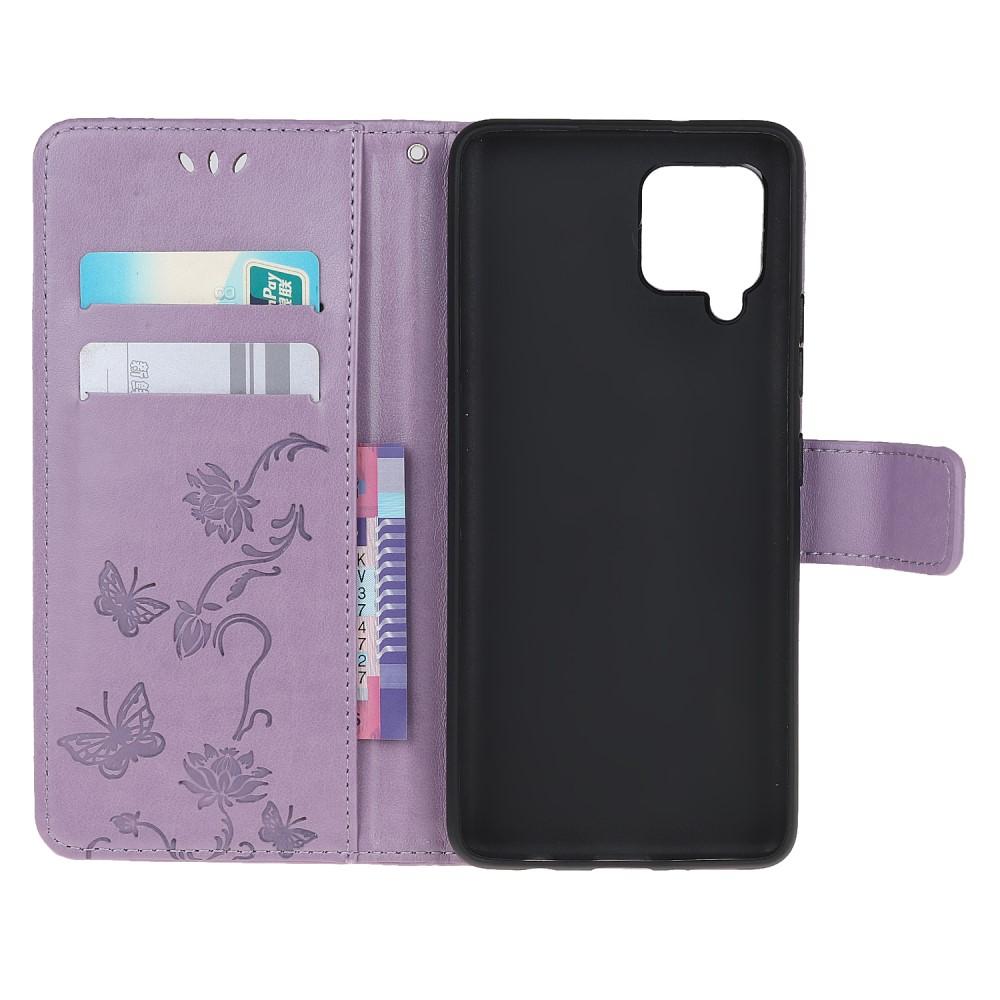 Funda de Cuero con Mariposas Samsung Galaxy A42, Púrpura