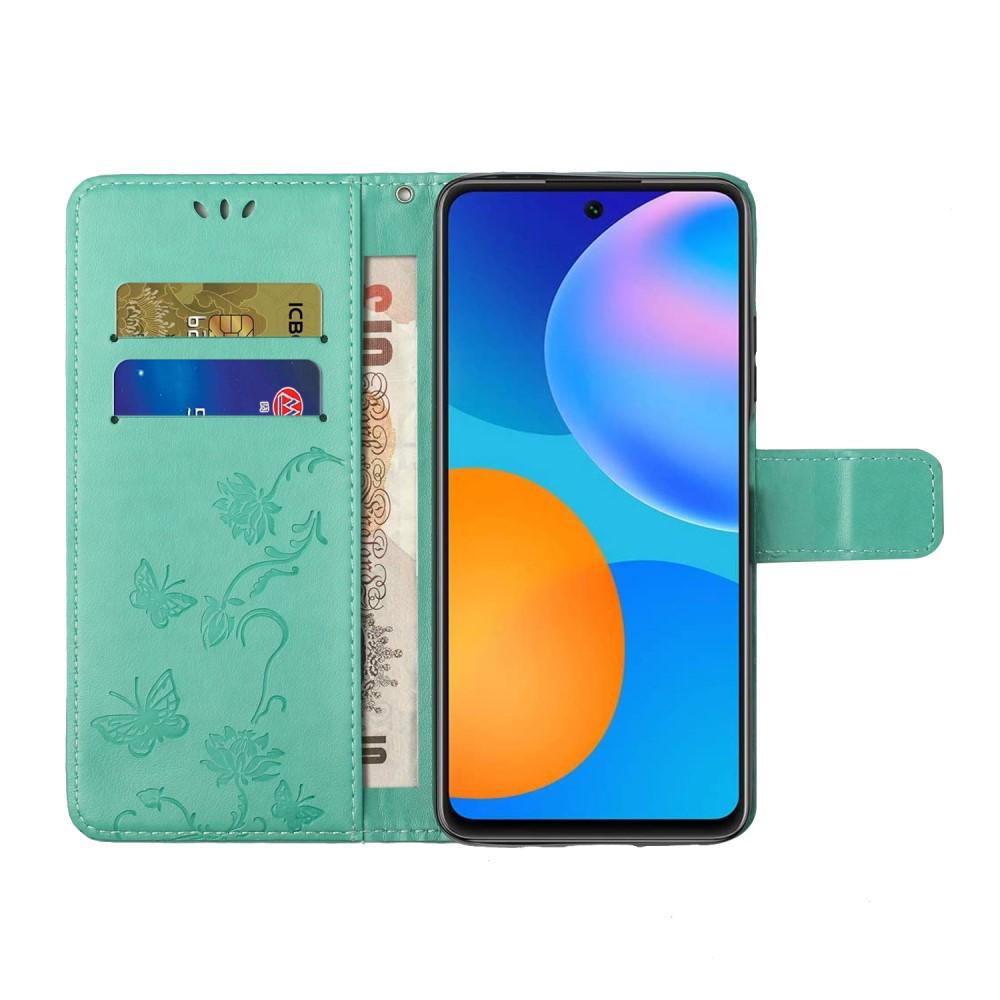 Funda de cuero con mariposas para Samsung Galaxy A72 5G, verde