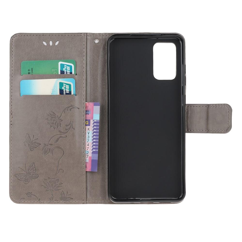 Funda de cuero con mariposas para Samsung Galaxy S20 FE, gris