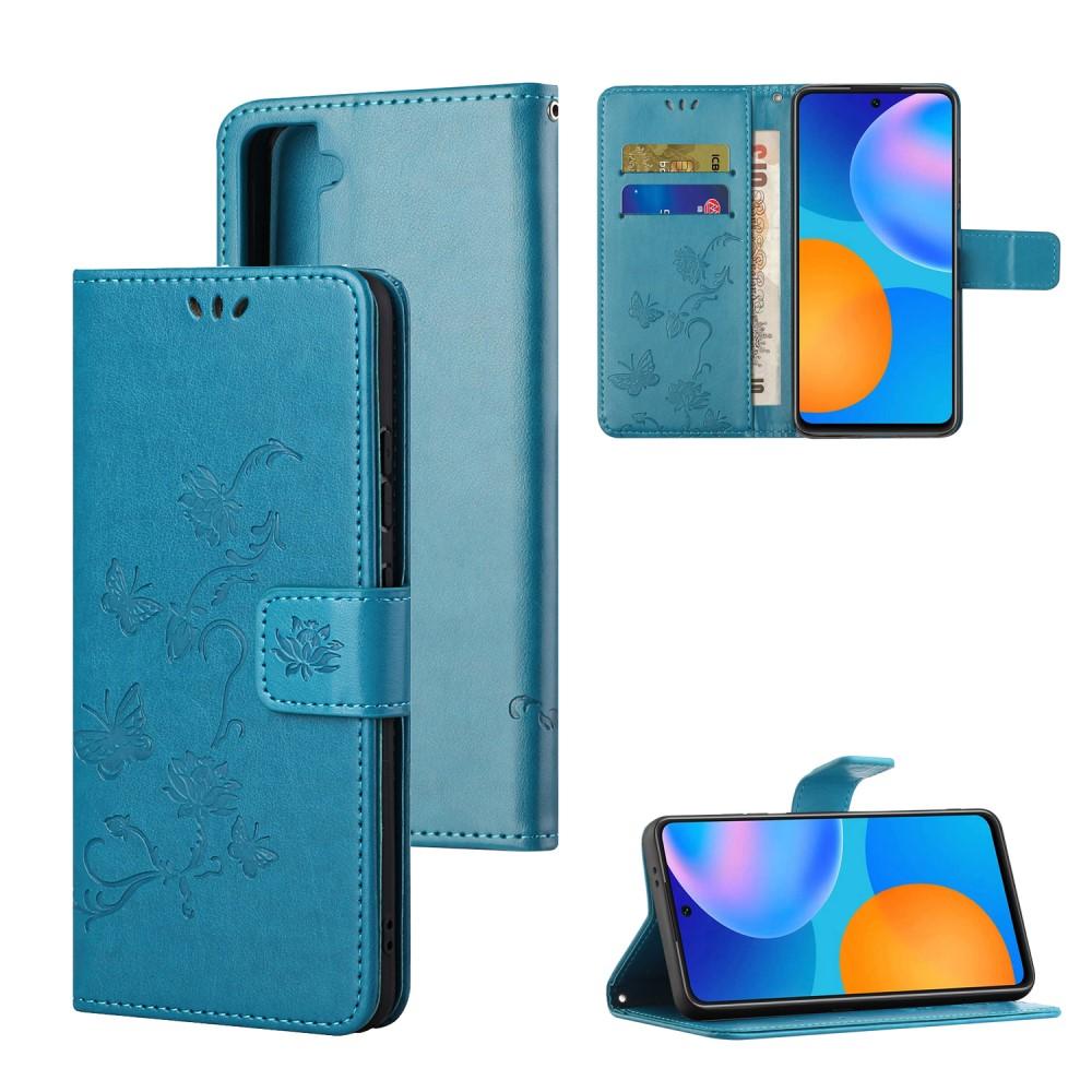 Funda de cuero con mariposas para Samsung Galaxy S21, azul