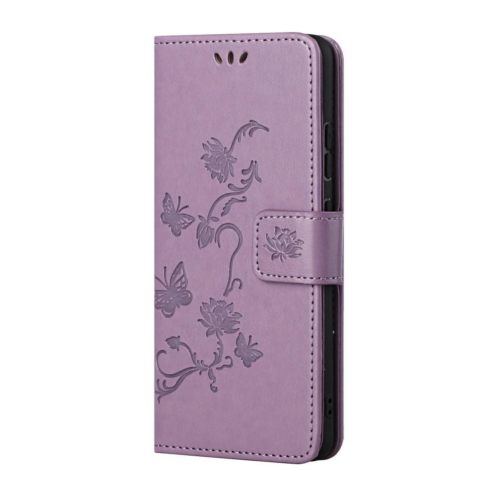 Funda de Cuero con Mariposas Samsung Galaxy S21, Púrpura
