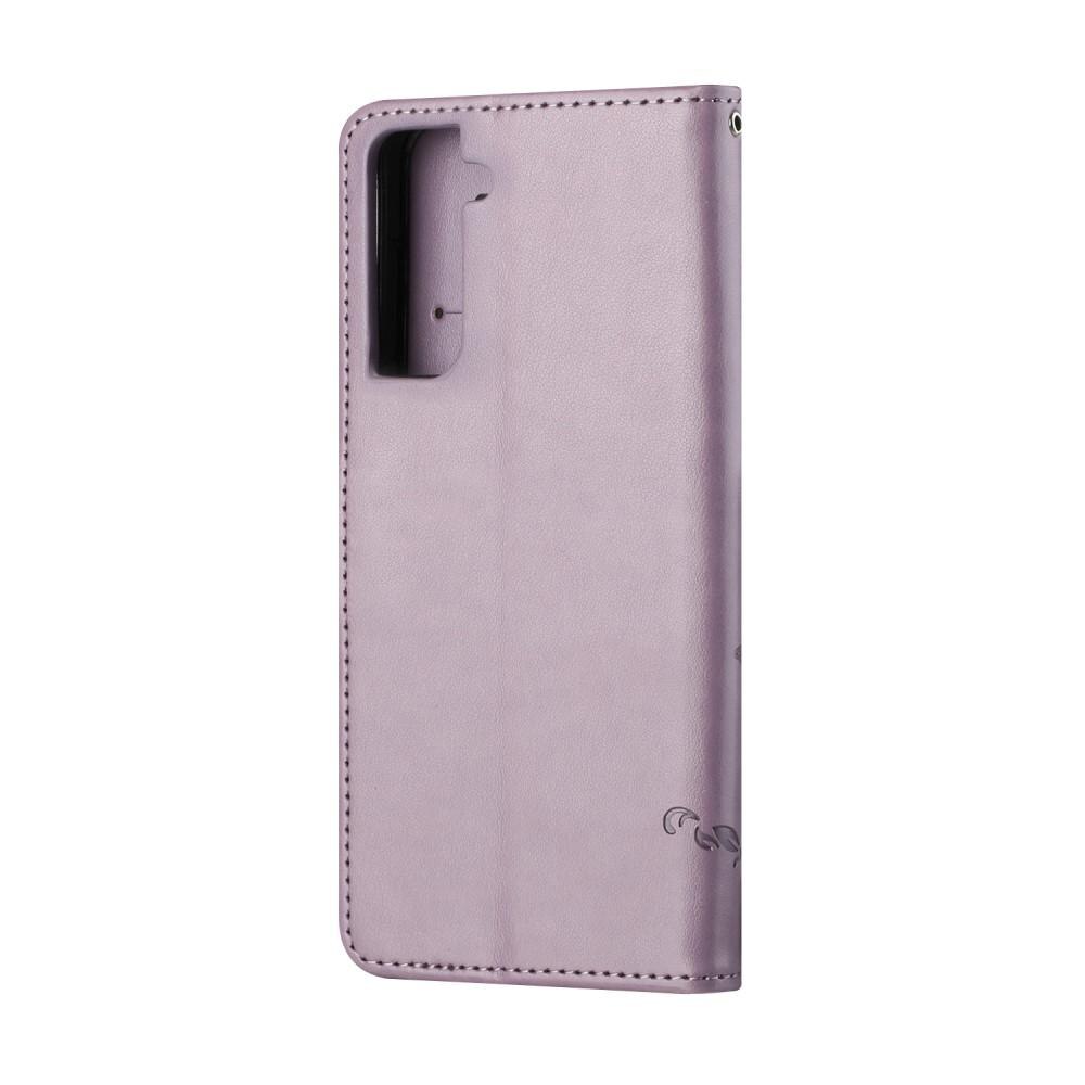 Funda de cuero con mariposas para Samsung Galaxy S21 Plus, violeta