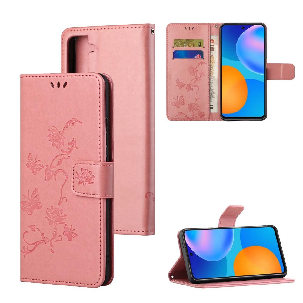 Funda de Cuero con Mariposas Samsung Galaxy S21, Rosa