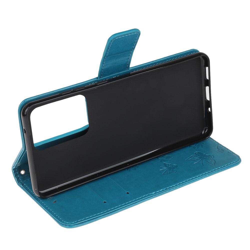 Funda de cuero con mariposas para Samsung Galaxy S21 Ultra, azul