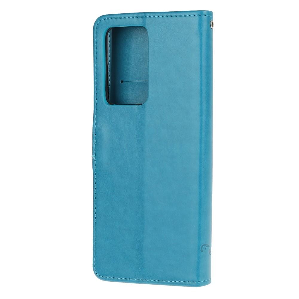 Funda de cuero con mariposas para Samsung Galaxy S21 Ultra, azul