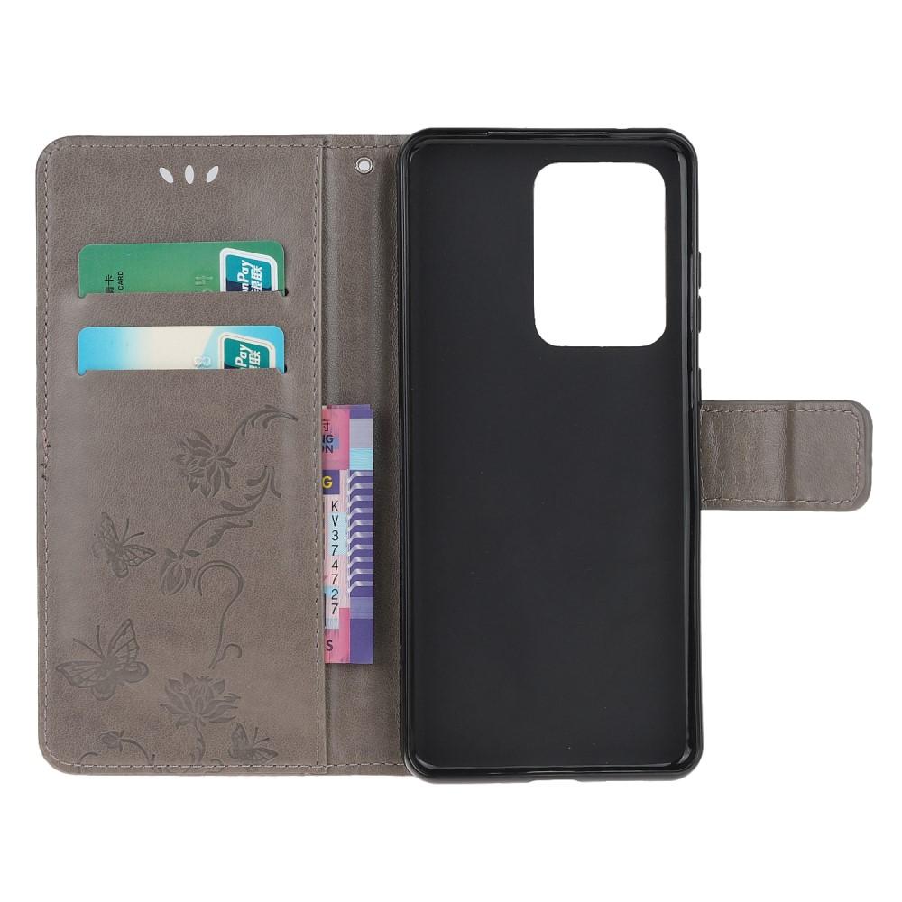 Funda de Cuero con Mariposas Samsung Galaxy S21 Ultra, Gris