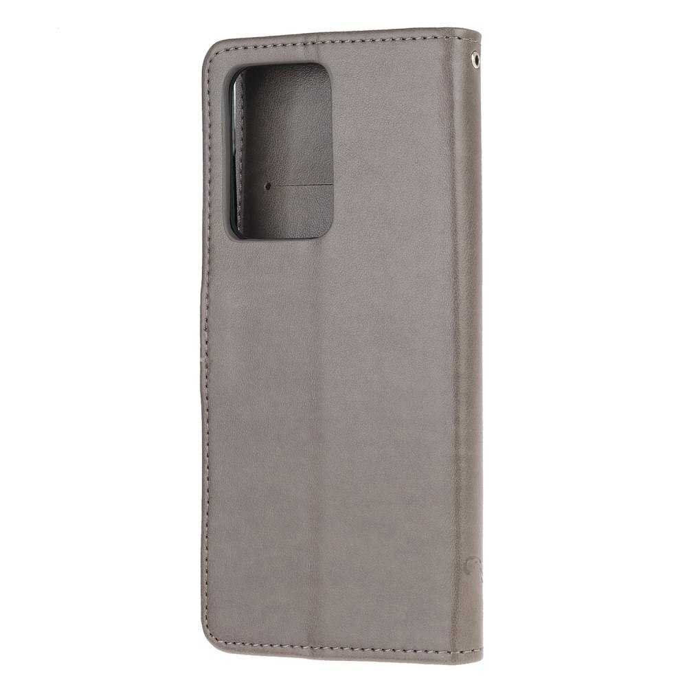 Funda de cuero con mariposas para Samsung Galaxy S21 Ultra, gris