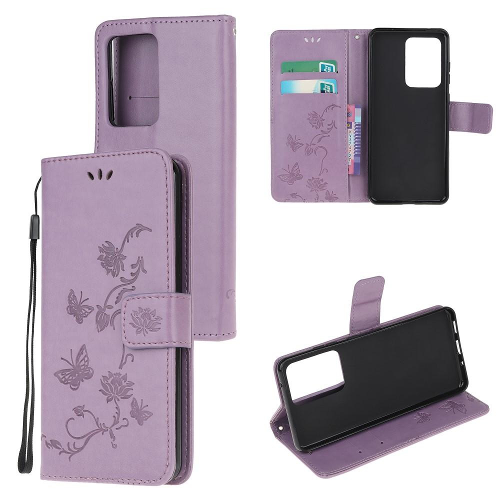 Funda de Cuero con Mariposas Samsung Galaxy S21 Ultra, Púrpura